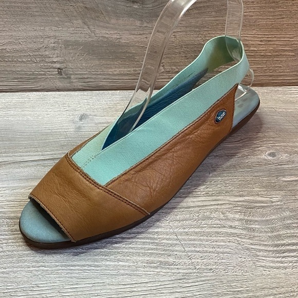 Cloud Caliber peep toe sling back brown and mint colored - Picture 1 of 10